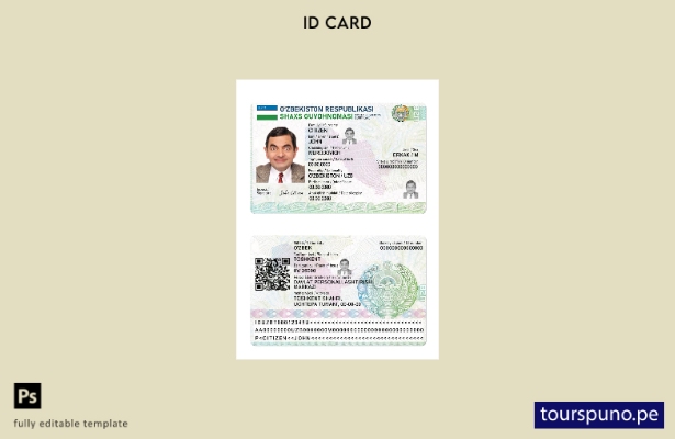 Plantilla de tarjeta de identificación de Uzbekistán lista para imprimir